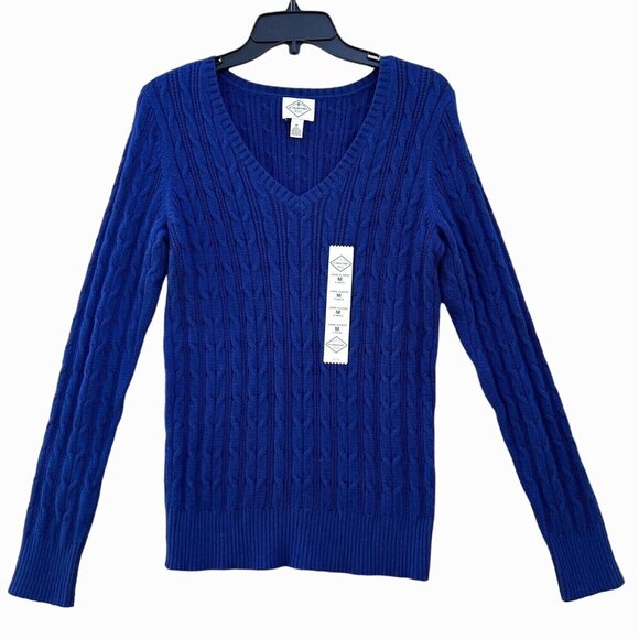 St. John's Bay - women’s V Neck Long Sleeve Pullover Sweater - Blue - Medium - Picture 1 of 12
